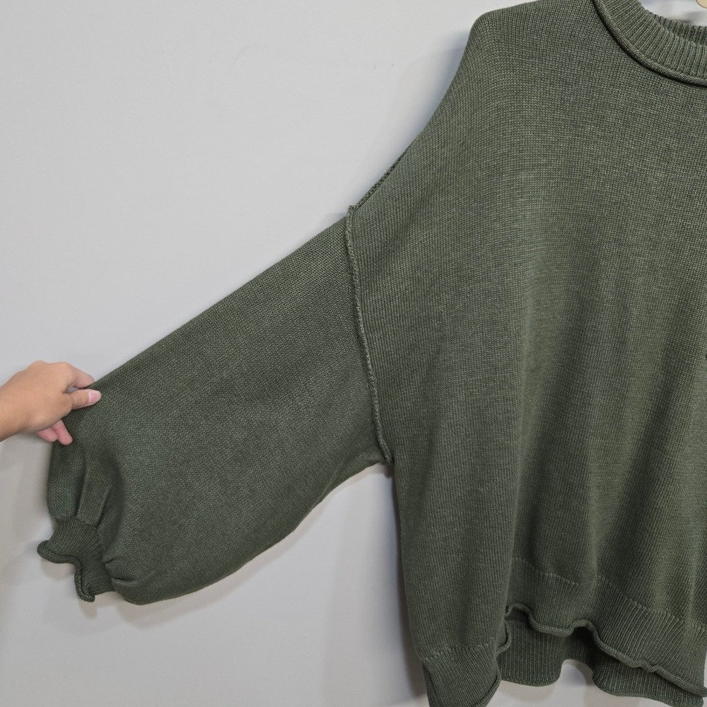 Olive Green Oversized Sweater Womens Plus Size 1XL Cotton Rolled Seams Lagenlook - Picture 5 of 9